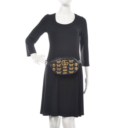 Gucci Calfskin Matelasse Animal Studs GG Marmont Belt Bag 95 38 Black 2 of 14