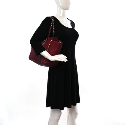 Valentino Garavani Pebbled Calfskin Medium Rockstud Tote Camelia 2 of 9