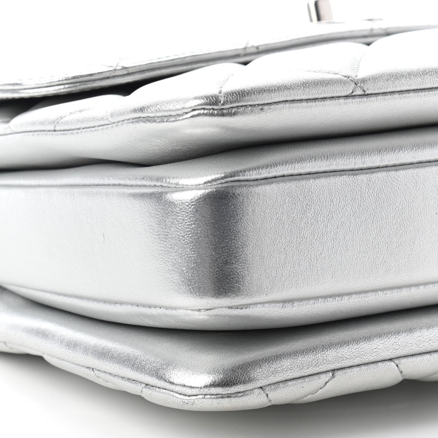 Metallic Lambskin Quilted Small Trendy CC Flap Dual Handle Bag Silver