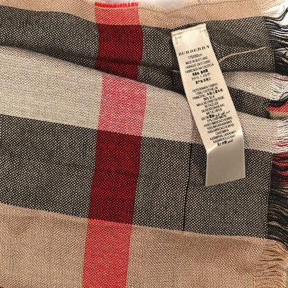 Burberry Silk Cashmere Giant Check Lightweight Scarf Camel 3 of 5