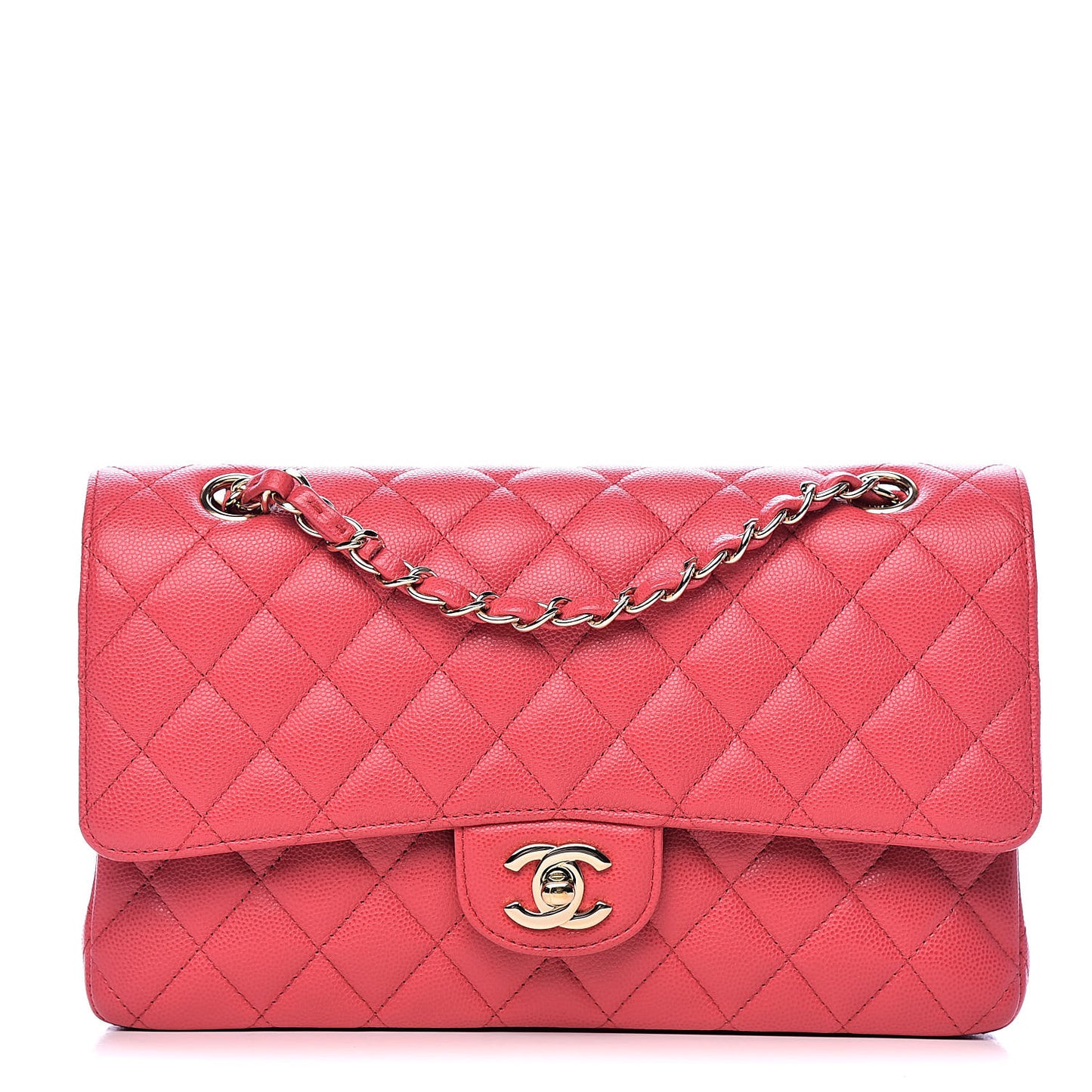 Caviar Quilted Medium Double Flap Dark Pink