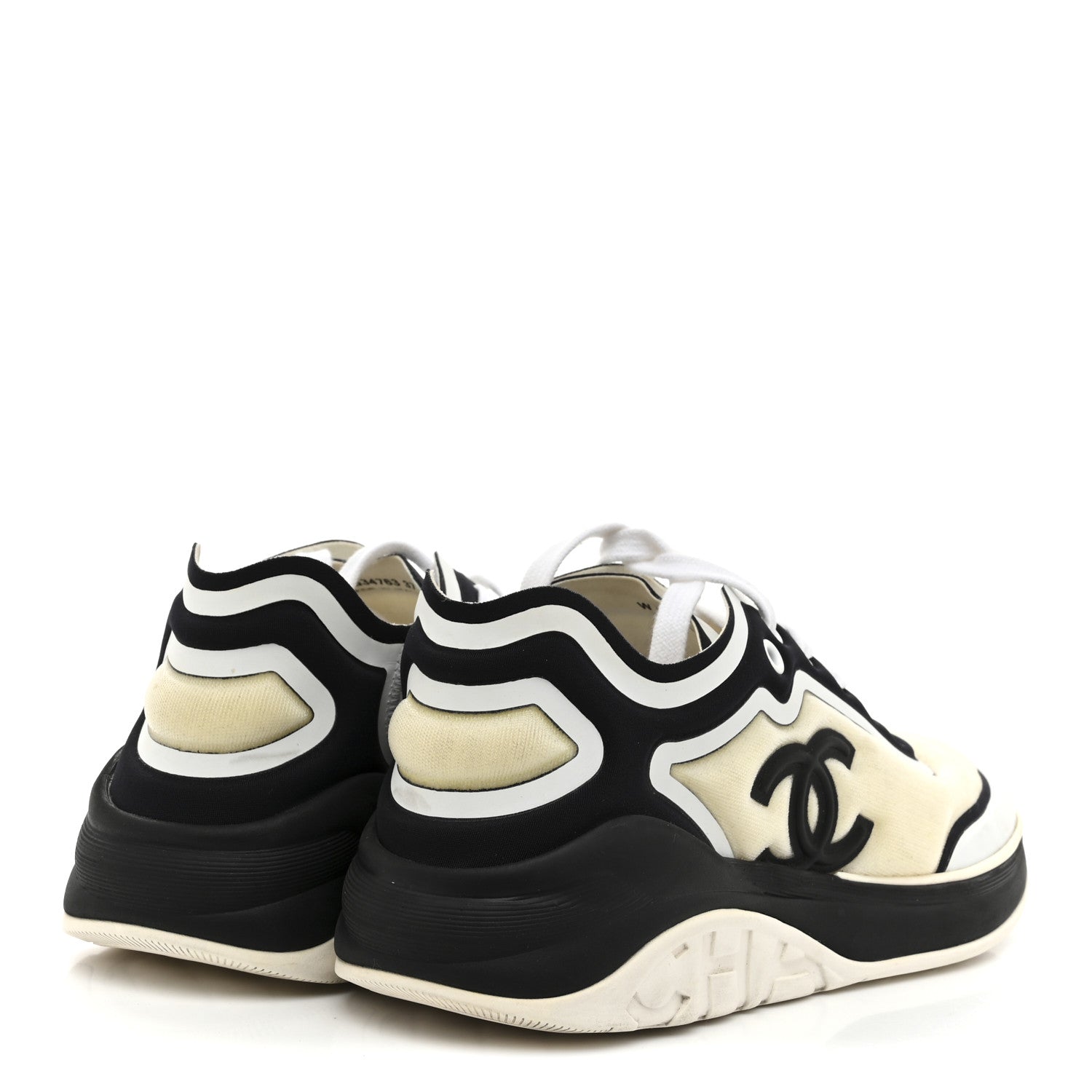 Chanel Lycra Womens CC Sneakers 37 White Black 5 of 10