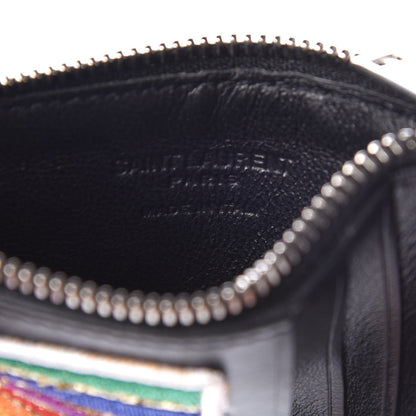 Saint Laurent Calfskin Paris Rainbow Fragments Zip Pouch Card Holder Black 7 of 8