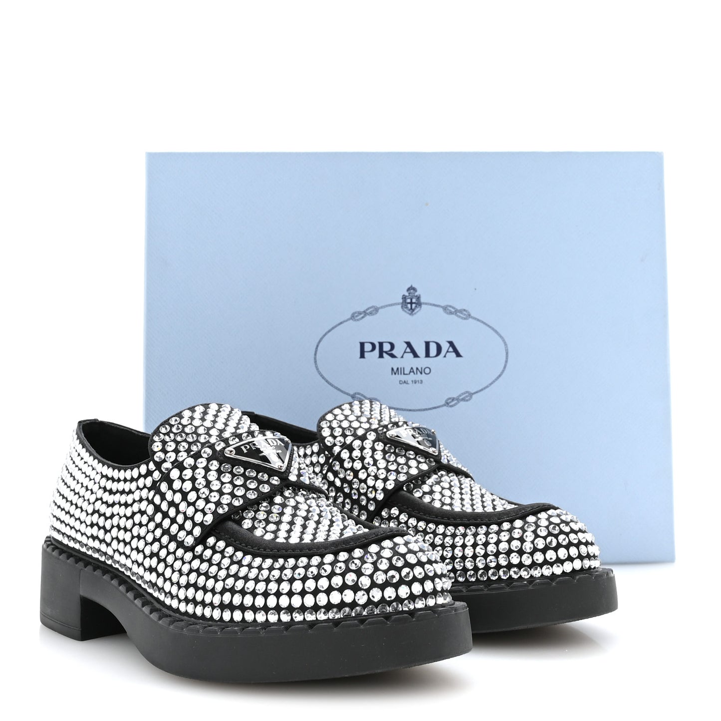 Satin Crystal Metal Triangle Logo 50mm Loafers 36.5 Cristal