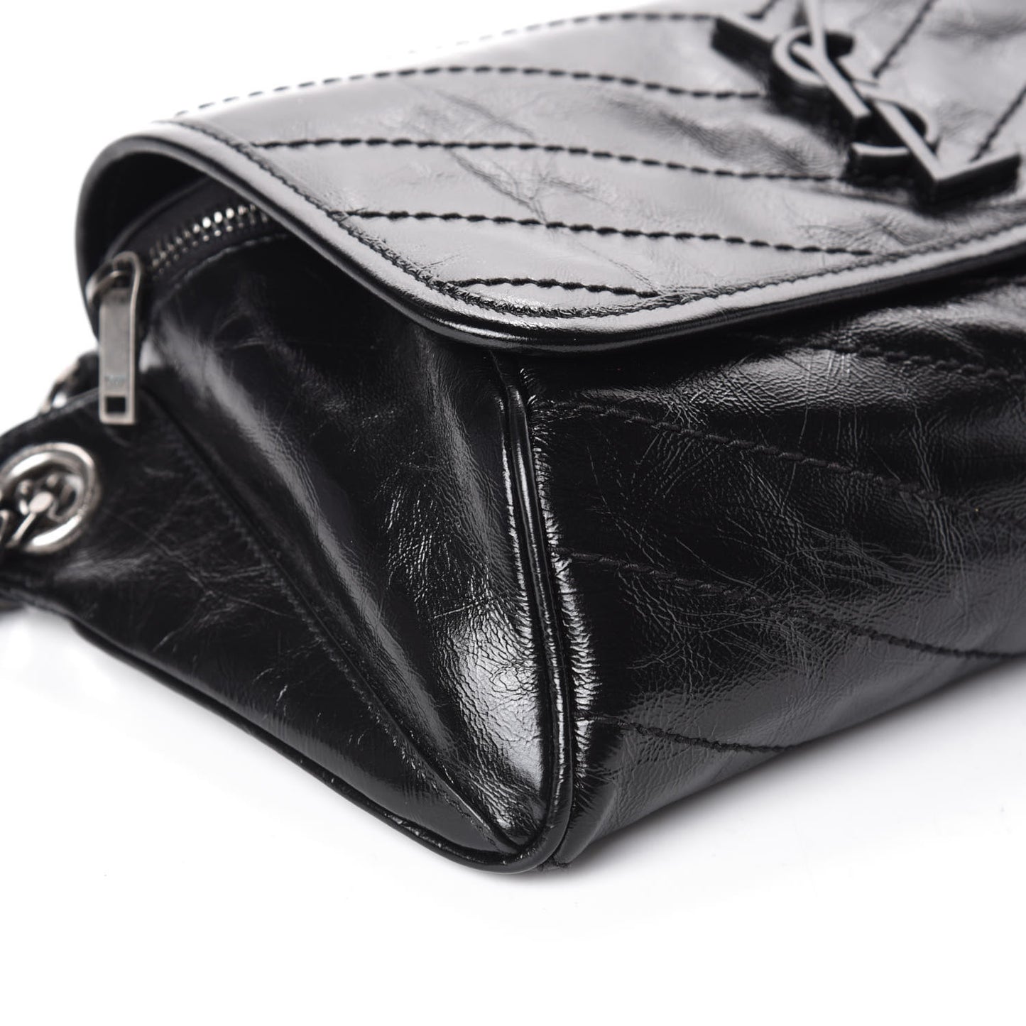 Crinkled Calfskin Matelasse Monogram Niki Body Bag Black