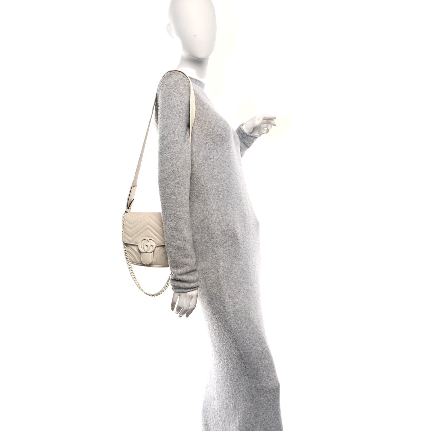 Gucci Calfskin Matelasse Monochrome Mini GG Marmont Crossbody Shoulder Bag White 2 of 16