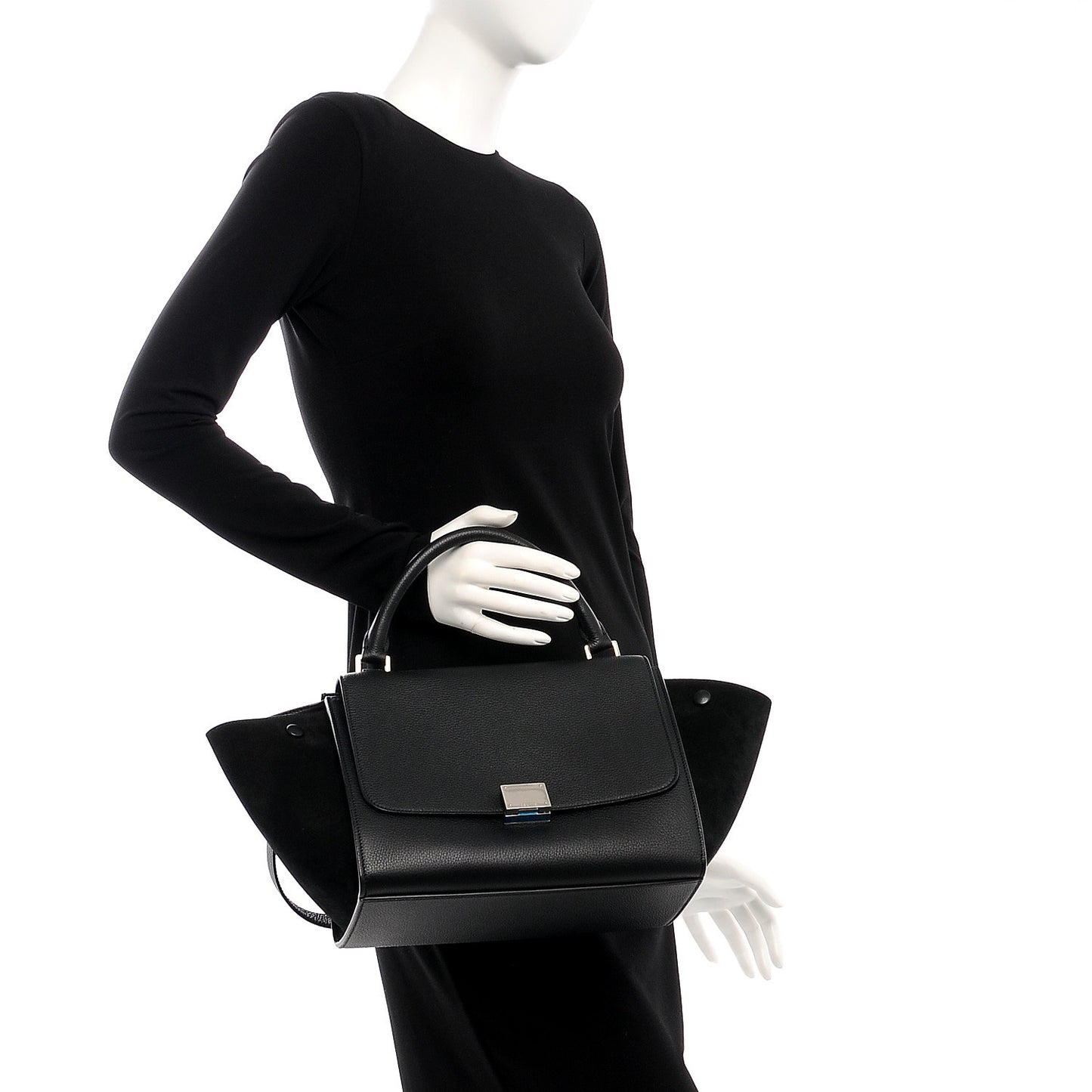 Drummed Calfskin Suede Small Trapeze Black