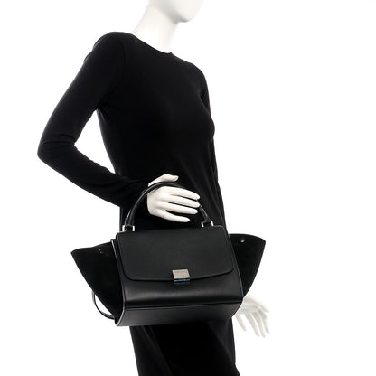 Celine Drummed Calfskin Suede Small Trapeze Black 2 of 8