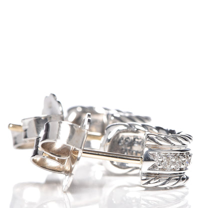 David Yurman Sterling Silver Diamond 12mm Cable Hoop Earrings 3 of 4