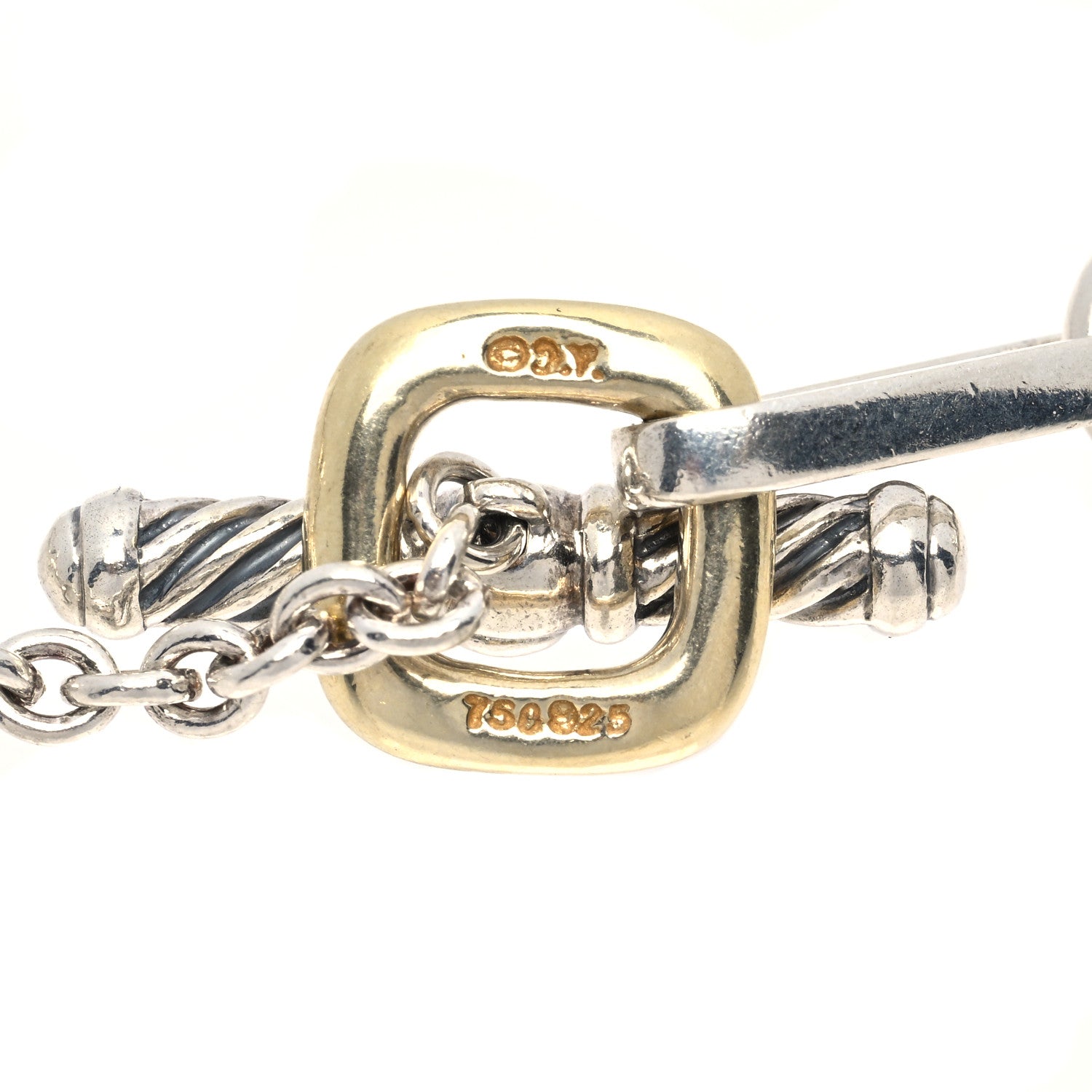 David Yurman Sterling Silver Diamond Mother of Pearl Enhancer Pendant Figaro Chain Necklace 5 of 5