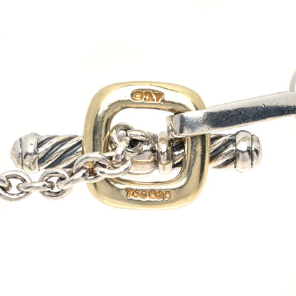 David Yurman Sterling Silver Diamond Mother of Pearl Enhancer Pendant Figaro Chain Necklace 5 of 5