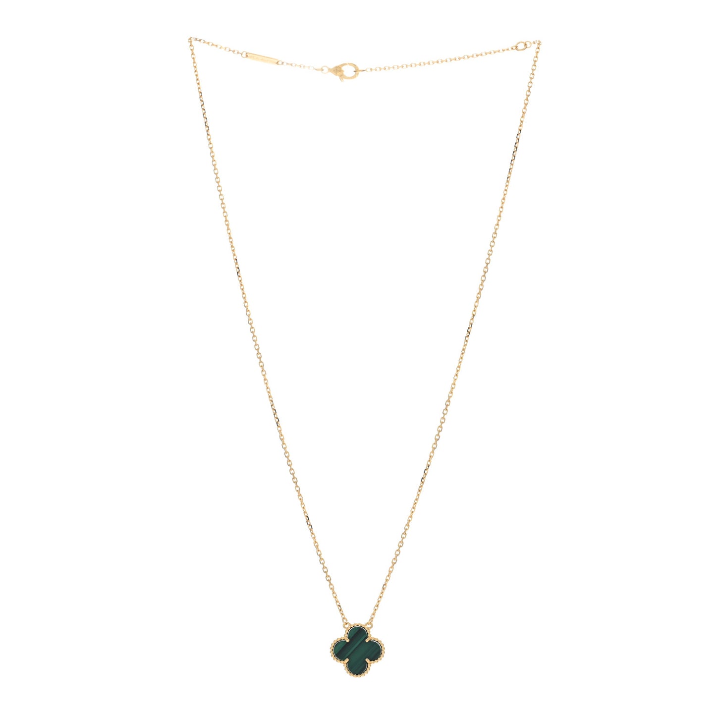 18K Yellow Gold Malachite Vintage Alhambra Pendant Necklace