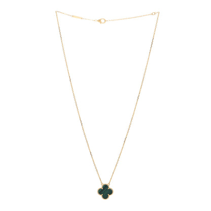 Van Cleef & Arpels 18K Yellow Gold Malachite Vintage Alhambra Pendant Necklace 4 of 5