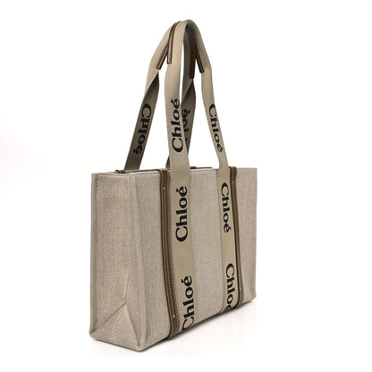 Chloe Linen Calfskin Medium Woody Ribbon Tote Bronze Brown 3 of 10