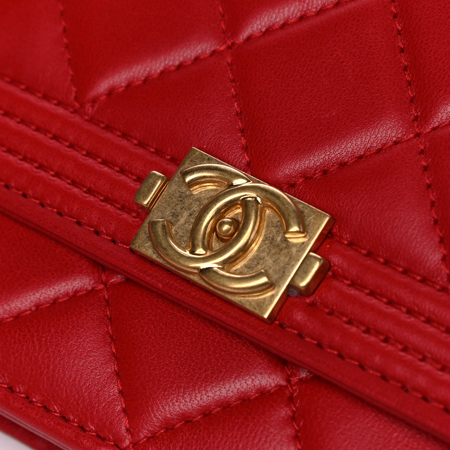 Lambskin Quilted Boy Wallet On Chain WOC Red