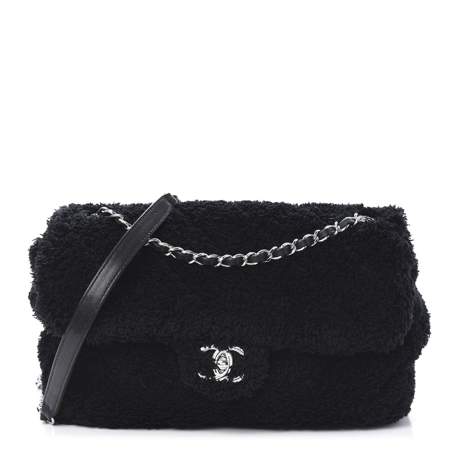 Lambskin Calfskin Mixed Fibers Quilted Medium Flap Black