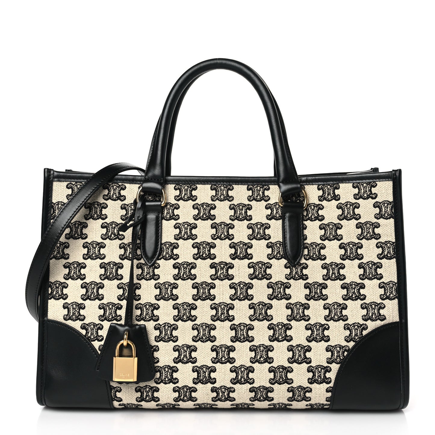 Canvas Calfskin Triomphe Embroidered Mini Horizontal Cabas Black