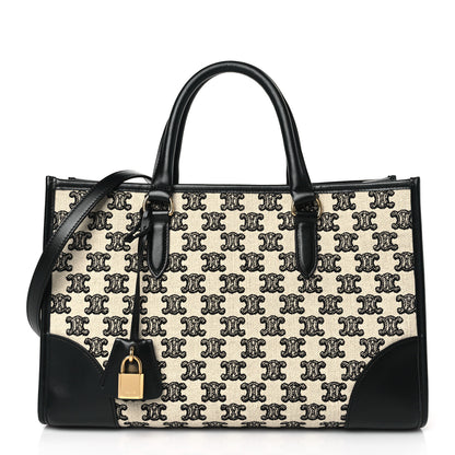 Celine Canvas Calfskin Triomphe Embroidered Mini Horizontal Cabas Black 1 of 8