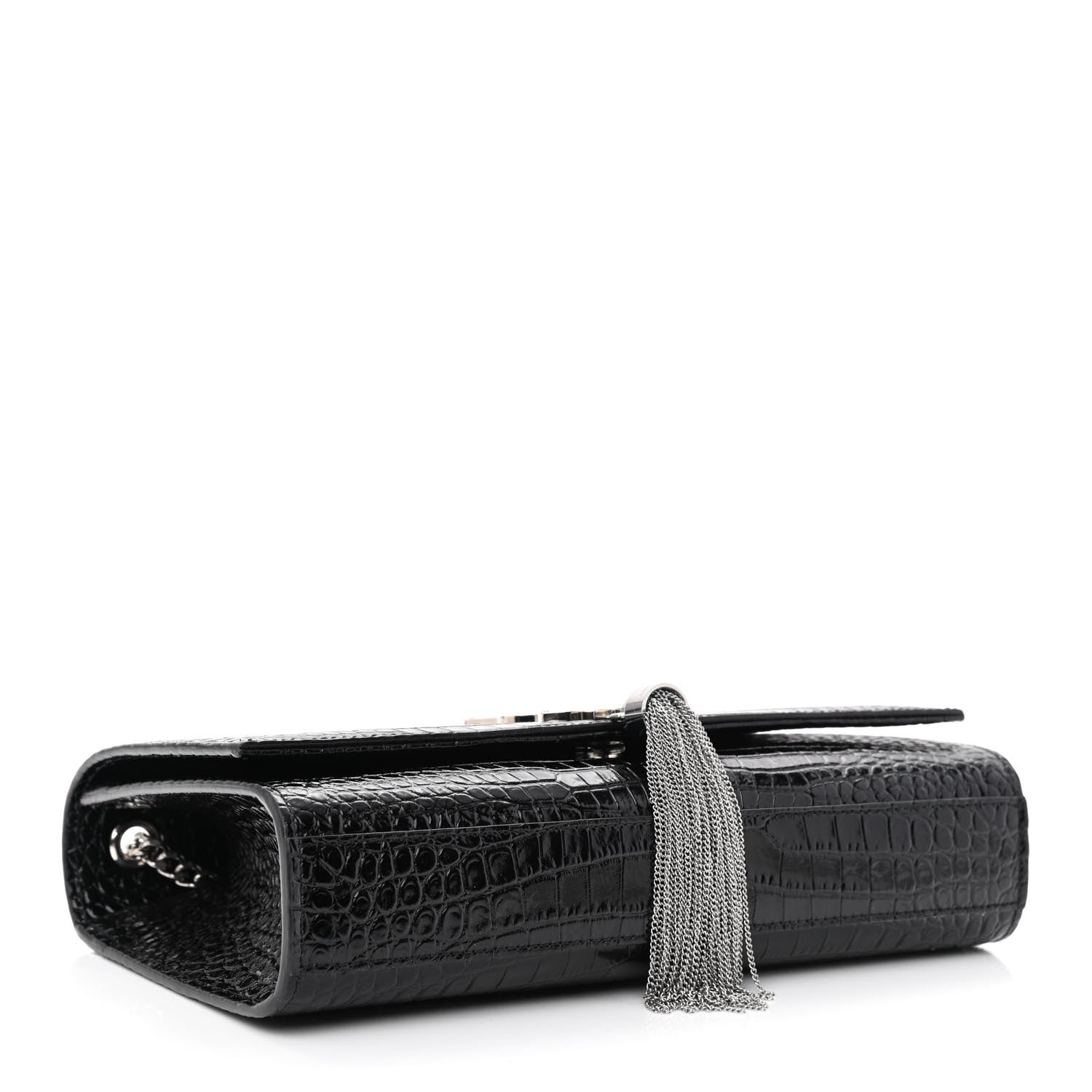 Saint Laurent Calfskin Crocodile Embossed Medium Classic Monogram Kate Tassel Satchel Black 4 of 11