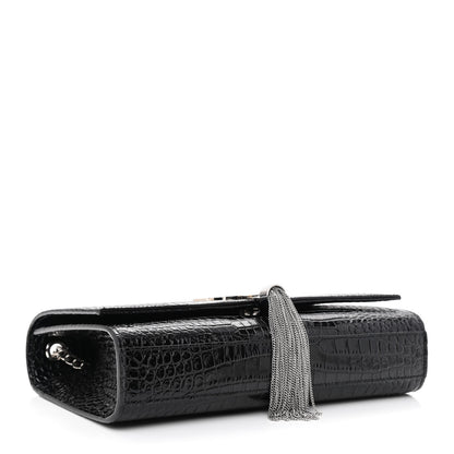 Saint Laurent Calfskin Crocodile Embossed Medium Classic Monogram Kate Tassel Satchel Black 4 of 11
