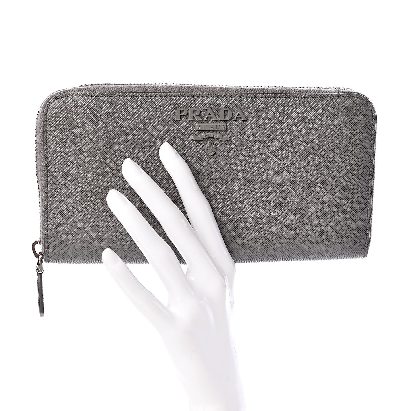 Saffiano Shine Monochrome Zip Around Wallet Grey