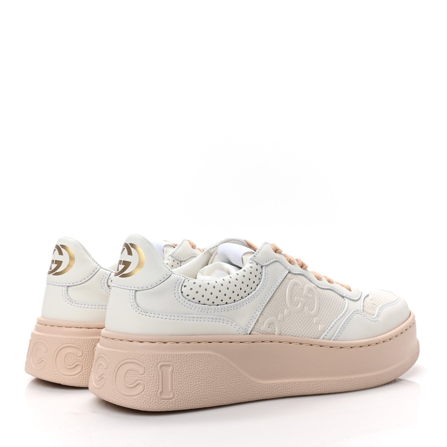 Gucci Calfskin GG Tennis Embossed Womens Platform 55mm Sneakers 37 White 4 of 9