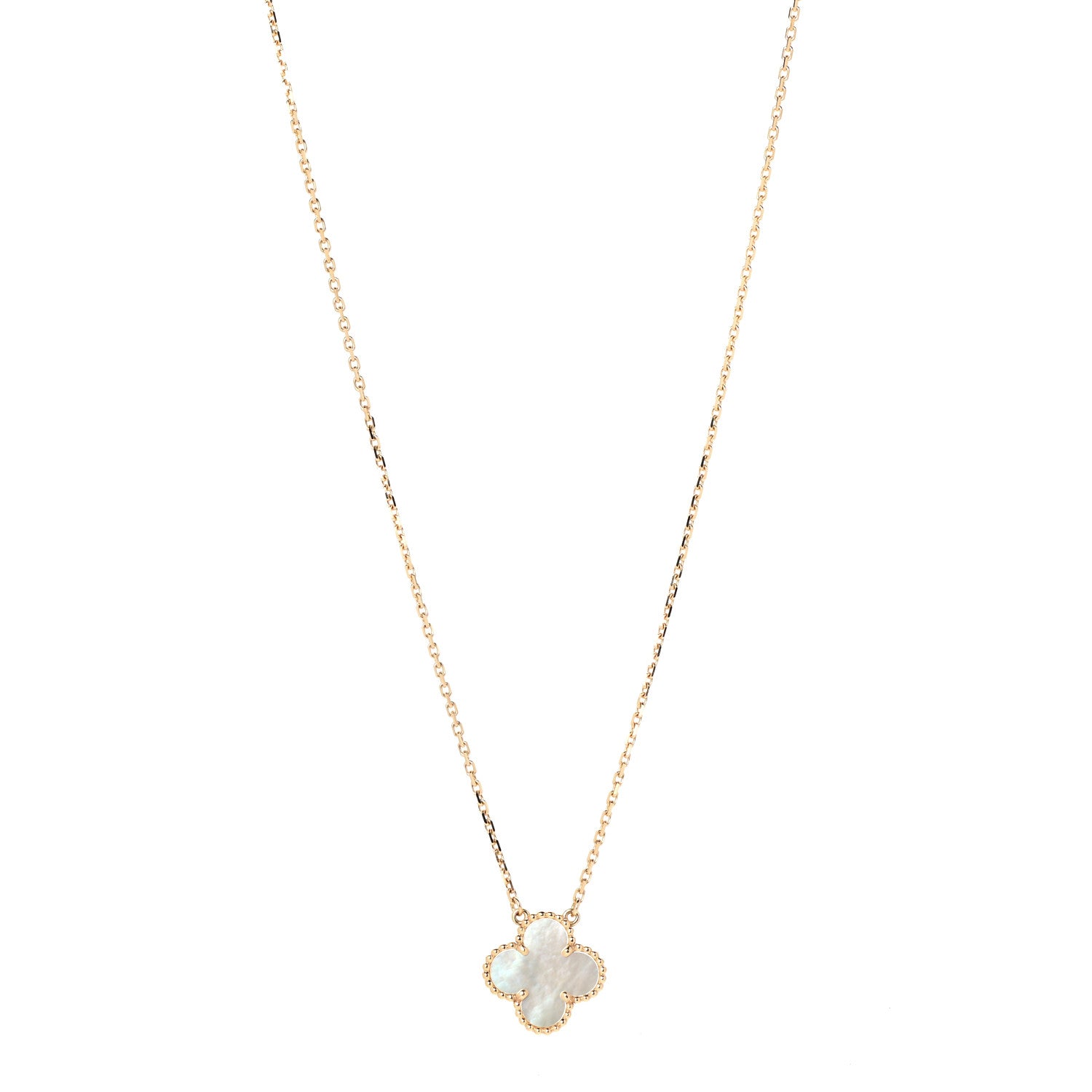 Van Cleef & Arpels 18K Yellow Gold Mother of Pearl Vintage Alhambra Pendant Necklace 1 of 7