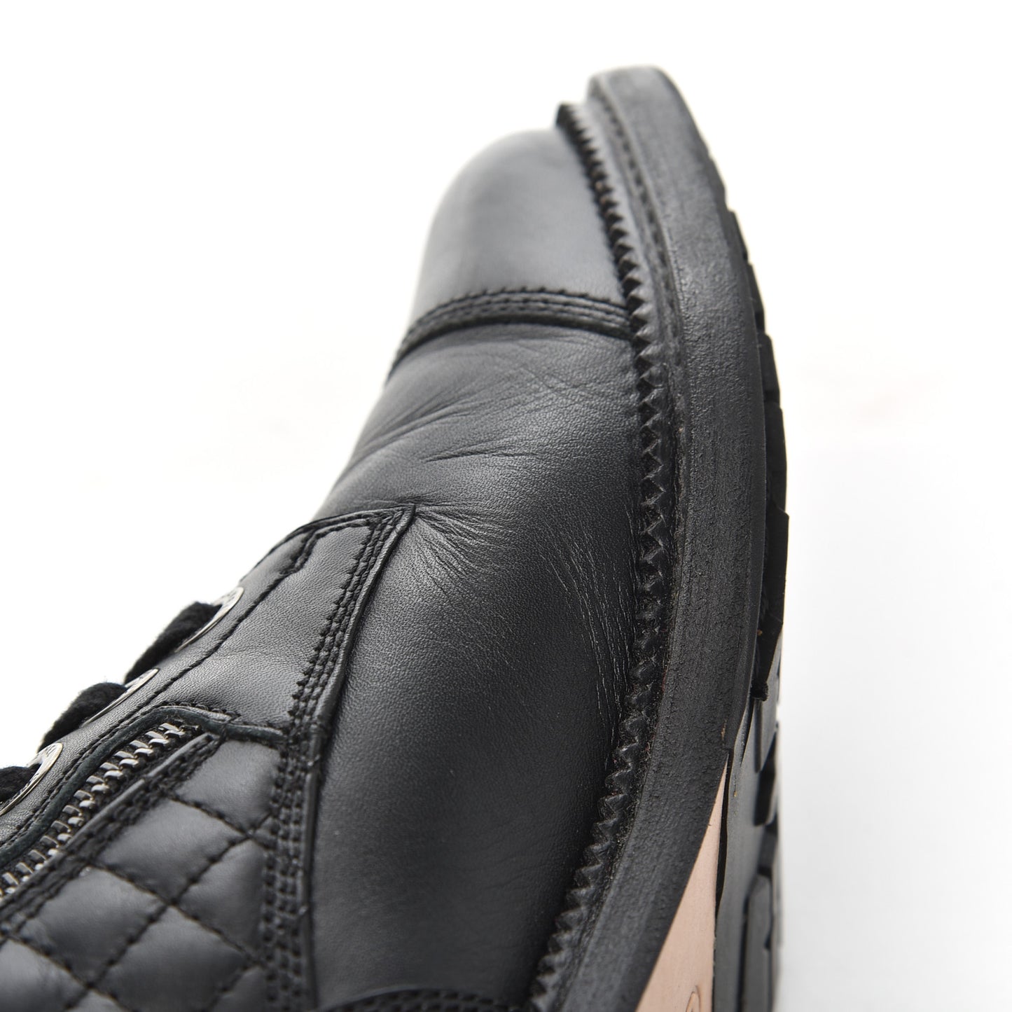 Calfskin Quilted Lace Up Combat Boots 37 Black