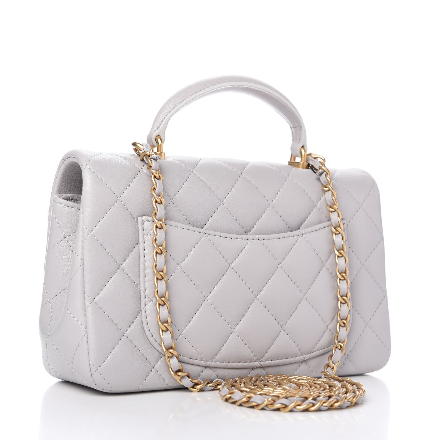 Chanel Lambskin Quilted Mini Top Handle Rectangular Flap Grey 3 of 11
