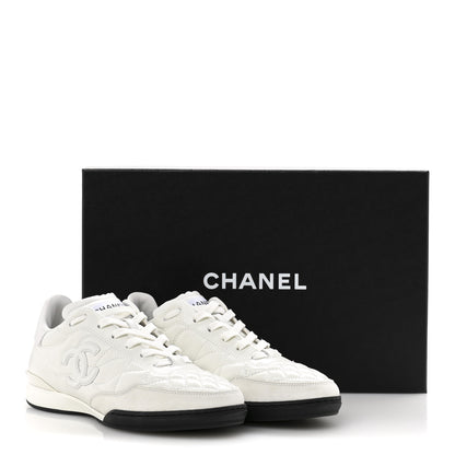 Chanel Shiny Calfskin Suede Quilted CC Logo Sneakers 37 White 10 of 10