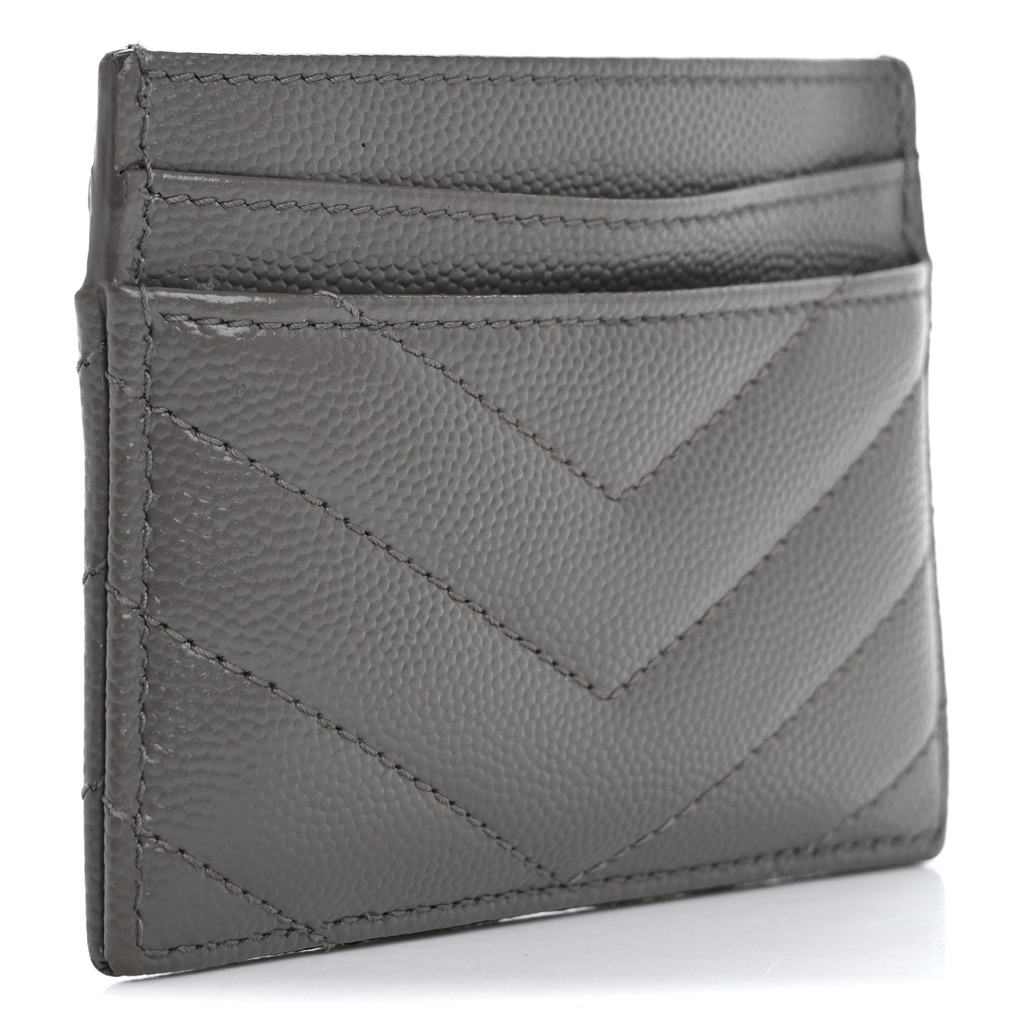Saint Laurent Grain De Poudre Matelasse Chevron Monogram Credit Card Case Fog 3 of 16