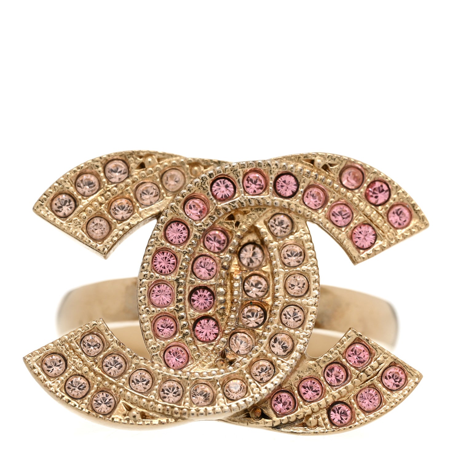 Chanel Crystal Double CC Ring 52 6 Pink Gold 1 of 5