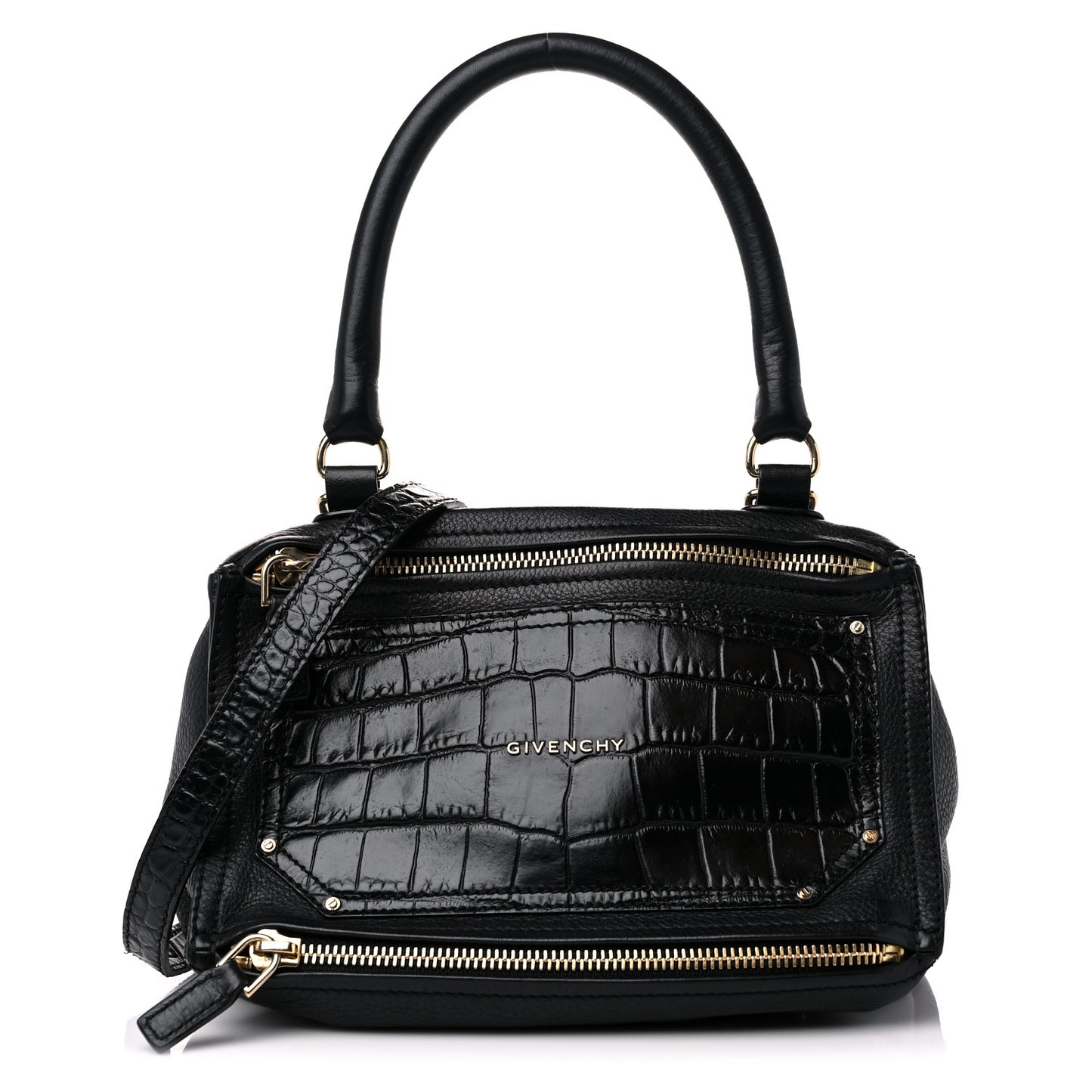Calfskin Crocodile Embossed Small Pandora Black