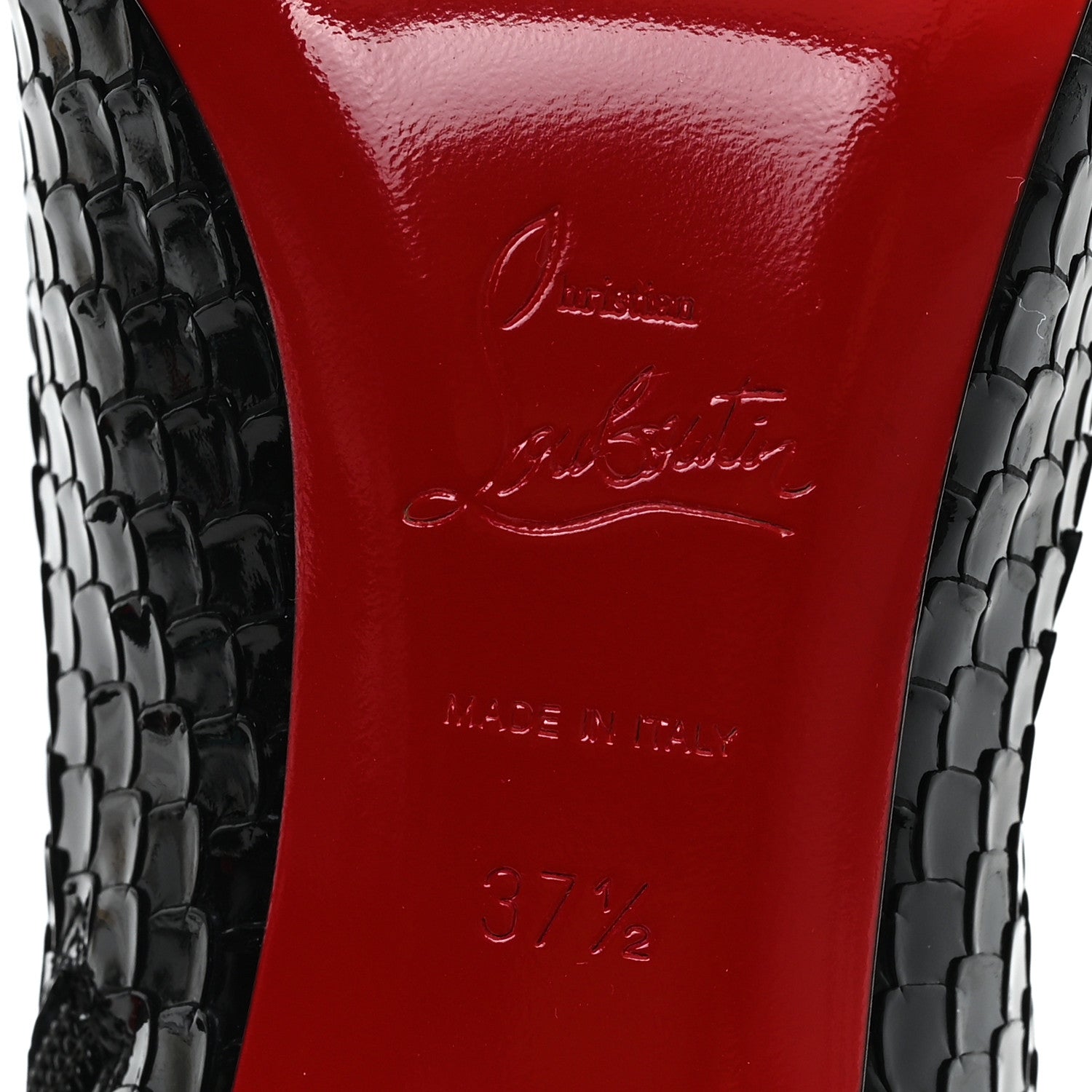 Christian Louboutin Patent Calfskin Snakeskin Embossed So Kate Booty 85 Ankle Boots 37.5 Black 7 of 8