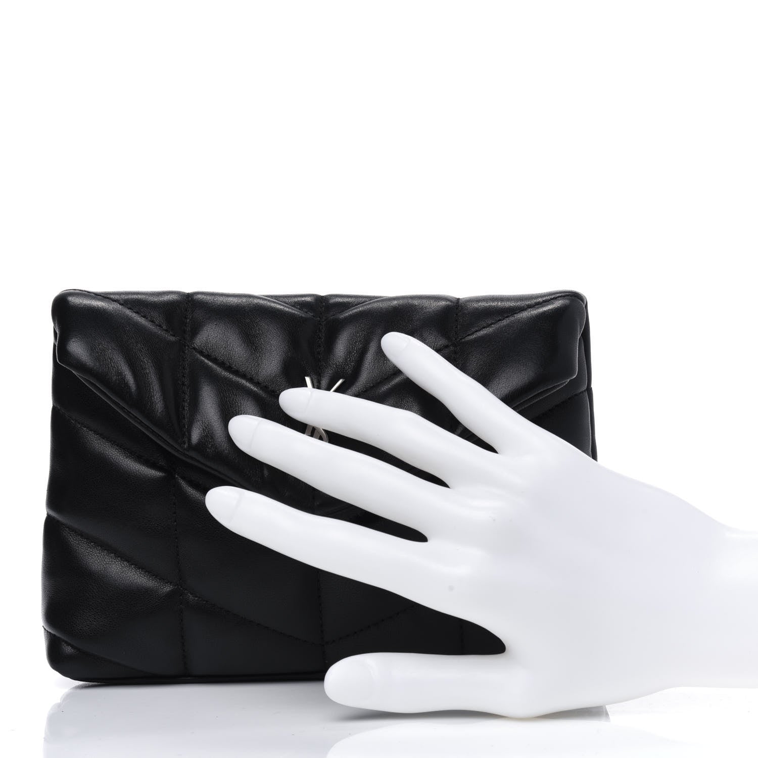 Saint Laurent Lambskin Monogram Loulou Puffer Pouch Clutch Black 2 of 11