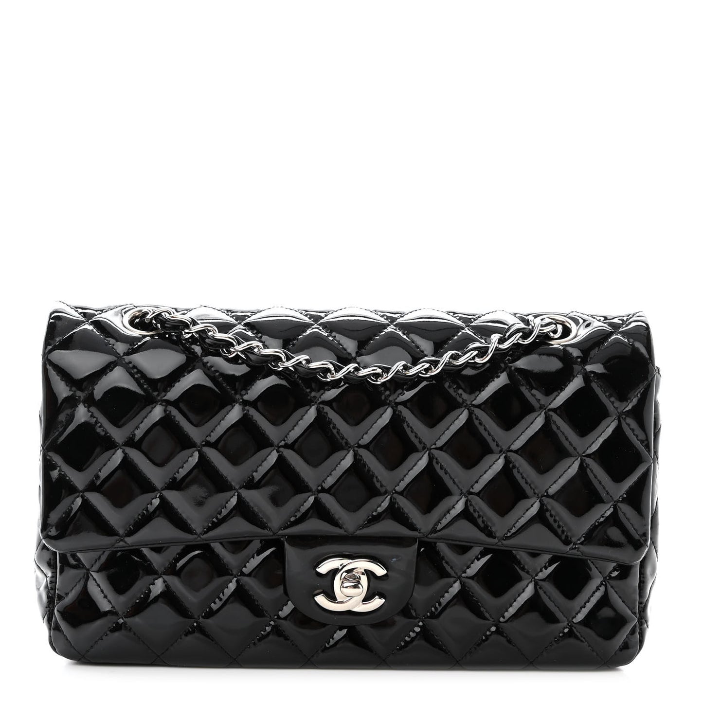 Patent Quilted Medium Double Flap Black