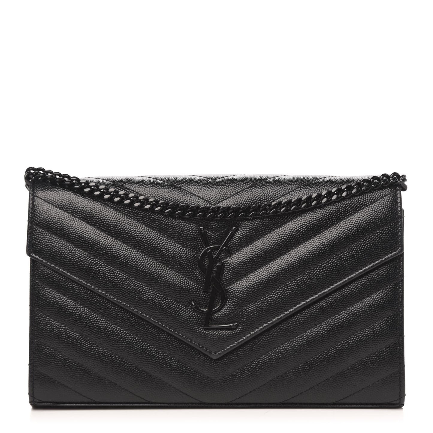 Grain De Poudre Matelasse Chevron Monogram Chain Wallet Black