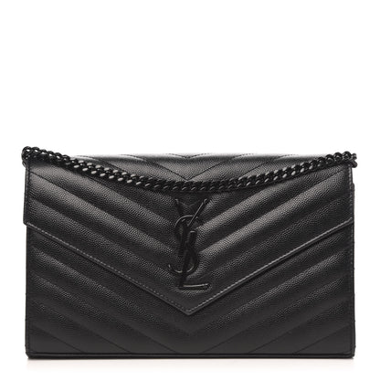 Saint Laurent Grain De Poudre Matelasse Chevron Monogram Chain Wallet Black 1 of 10