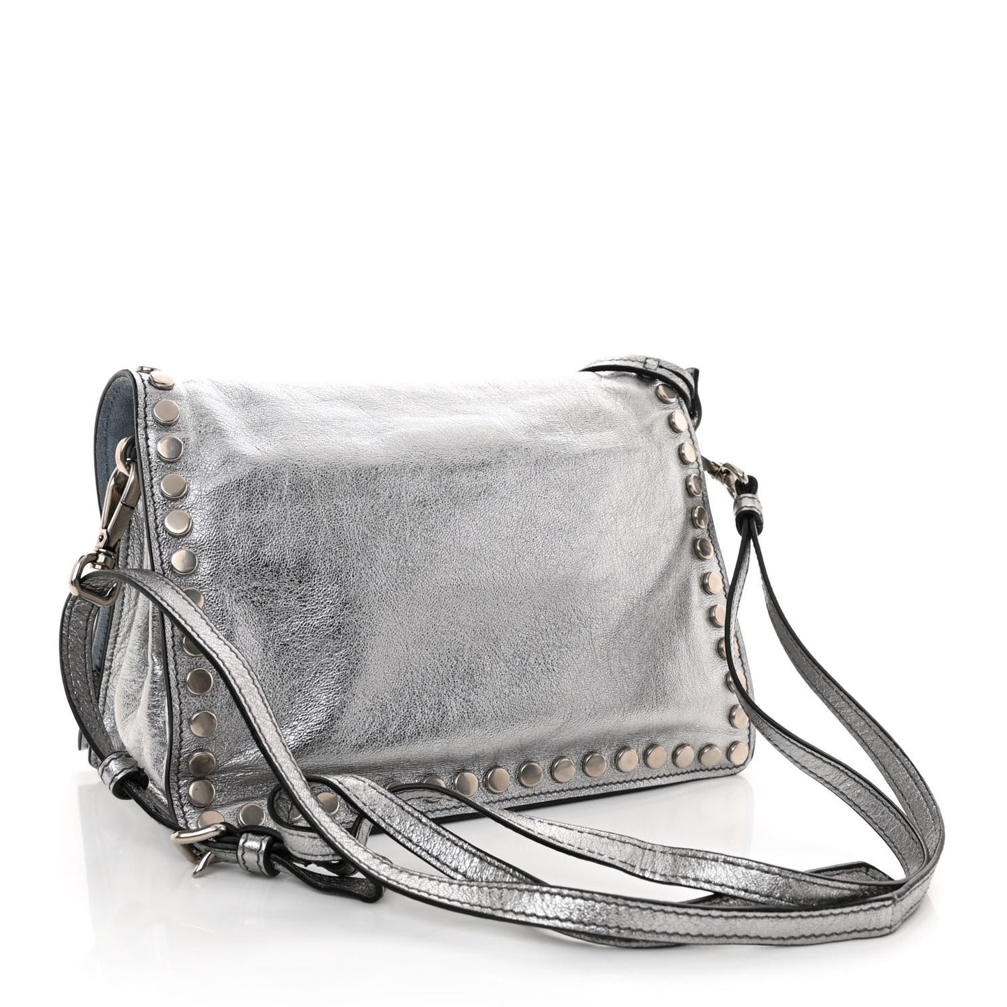 Metallic Glace Calfskin Studded Etiquette Flap Cromo Astrale