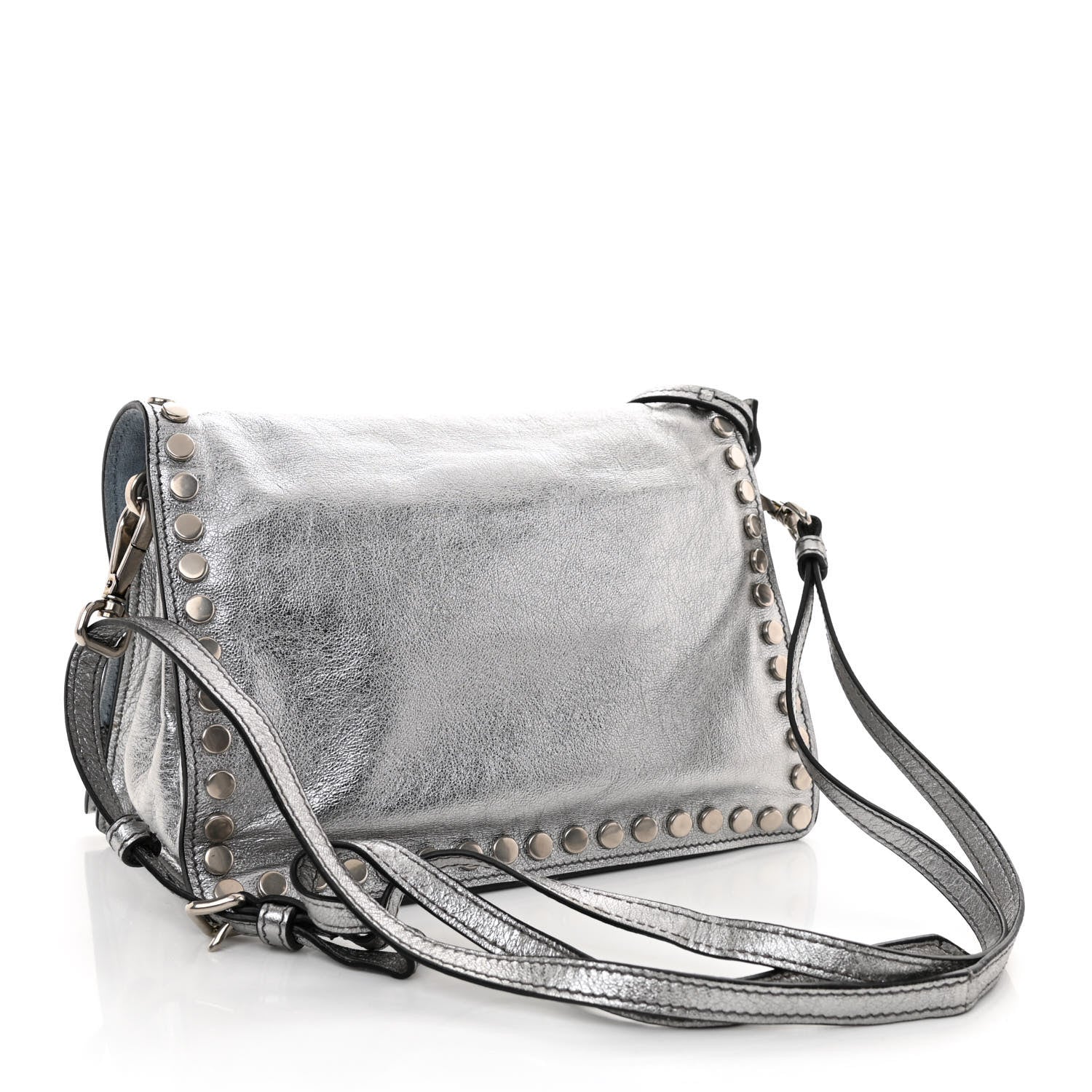 Prada Metallic Glace Calfskin Studded Etiquette Flap Cromo Astrale 3 of 10