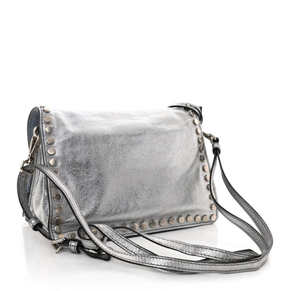 Prada Metallic Glace Calfskin Studded Etiquette Flap Cromo Astrale 3 of 10