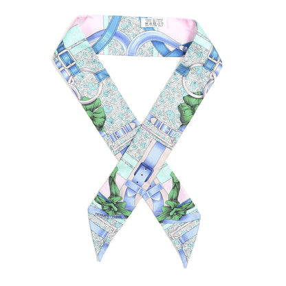 Hermes Silk Grand Manege Fleuri Twilly Rose Pale Turquoise Parme 1 of 5