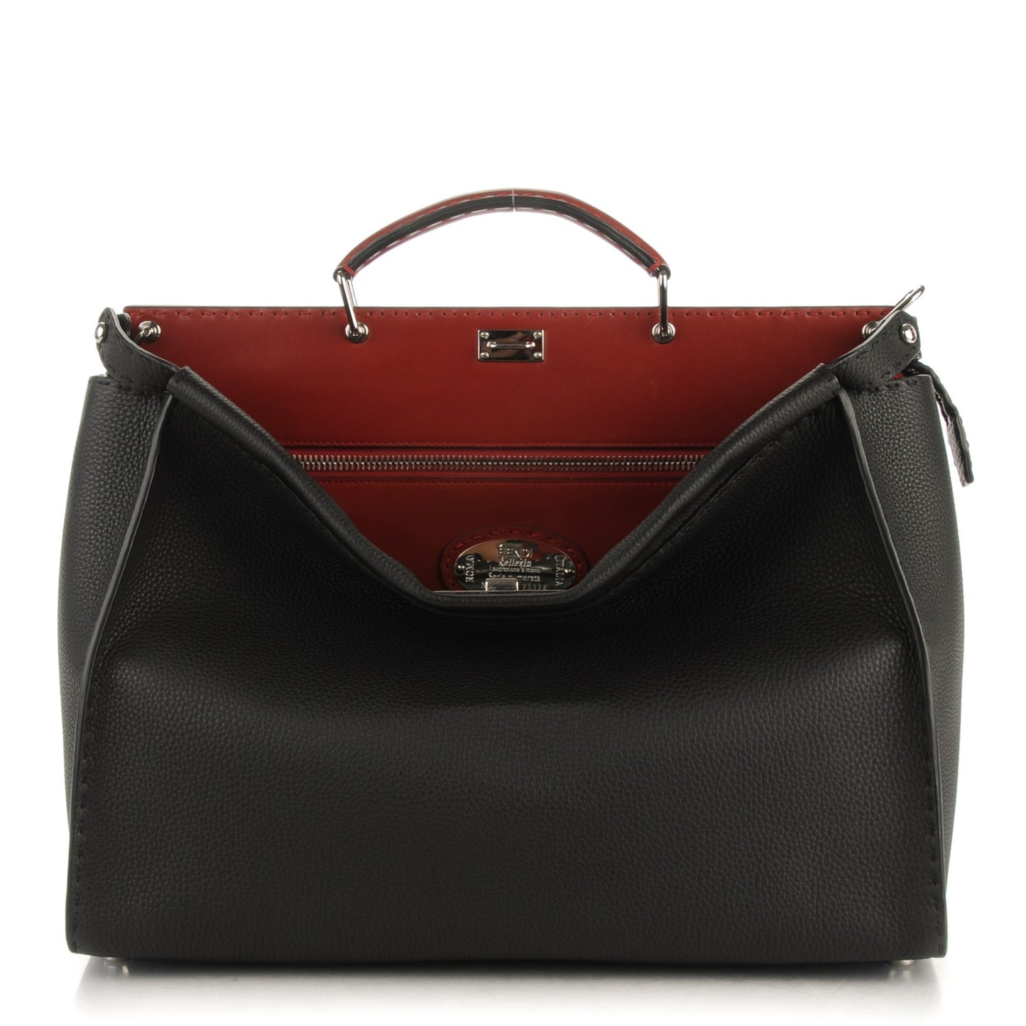Cuoio Romano Selleria Vitello Zeus Large Mens Peekaboo Iconic Essential Satchel Black Rosso