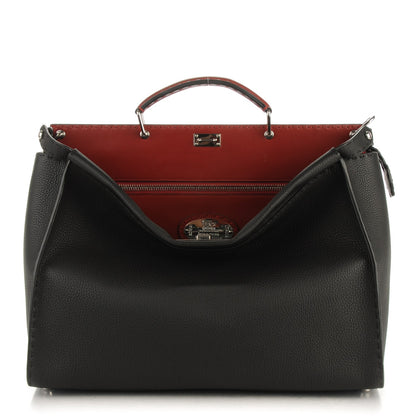 Fendi Cuoio Romano Selleria Vitello Zeus Large Mens Peekaboo Iconic Essential Satchel Black Rosso 1 of 8