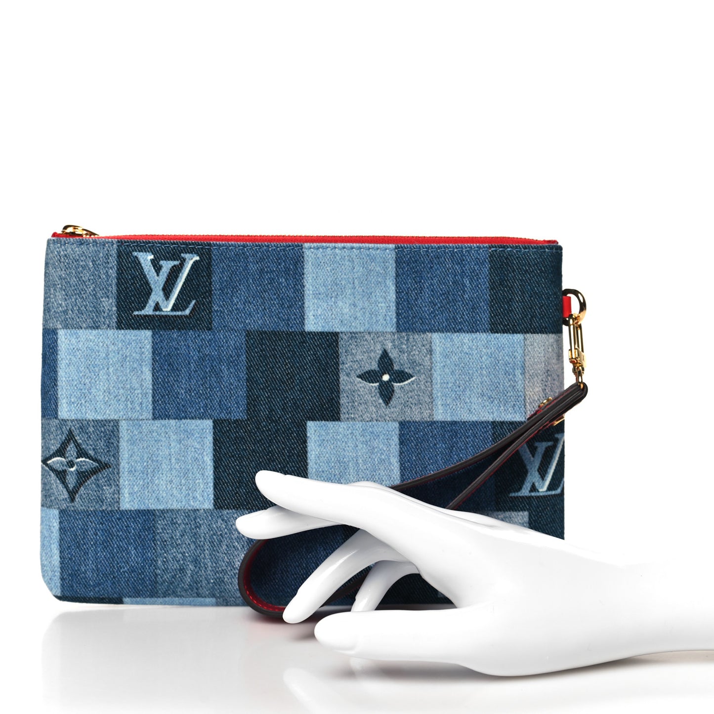 Denim Monogram Patchwork City Pouch Blue Rouge
