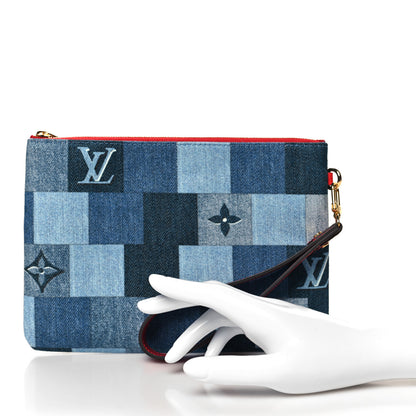 Louis Vuitton Denim Monogram Patchwork City Pouch Blue Rouge 2 of 6