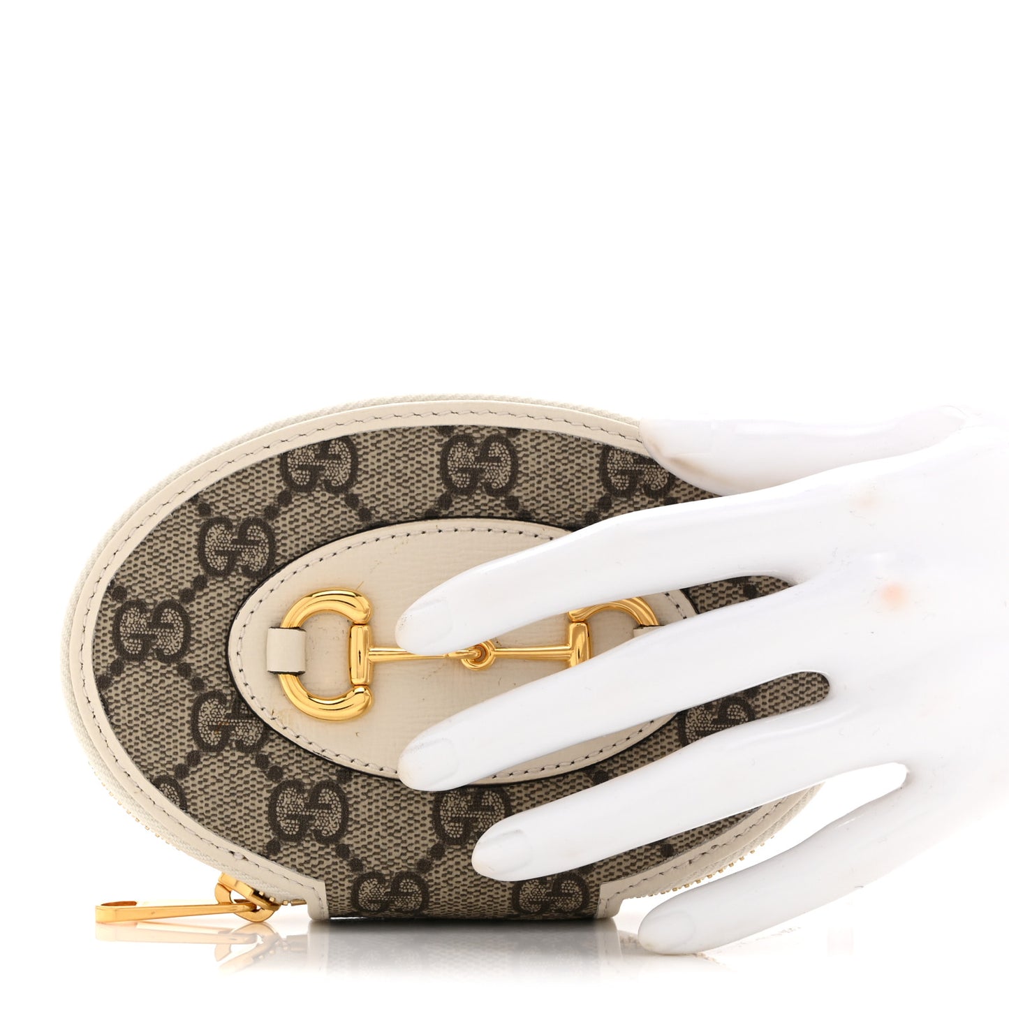 GG Supreme Monogram Azalea Calfskin Horsebit 1955 Coin Case Beige Mystic White