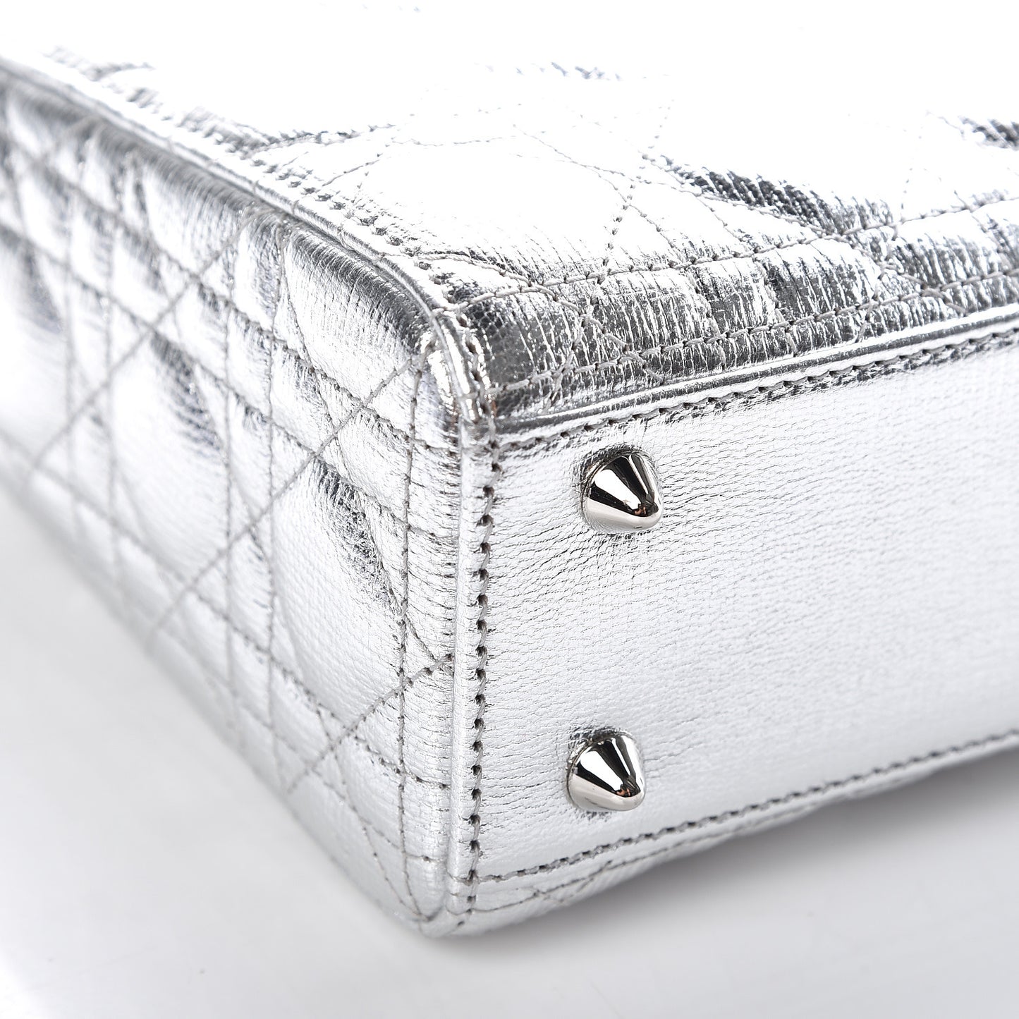 Metallic Grained Calfskin Cannage Small Lucky Badges My Lady Dior Silver