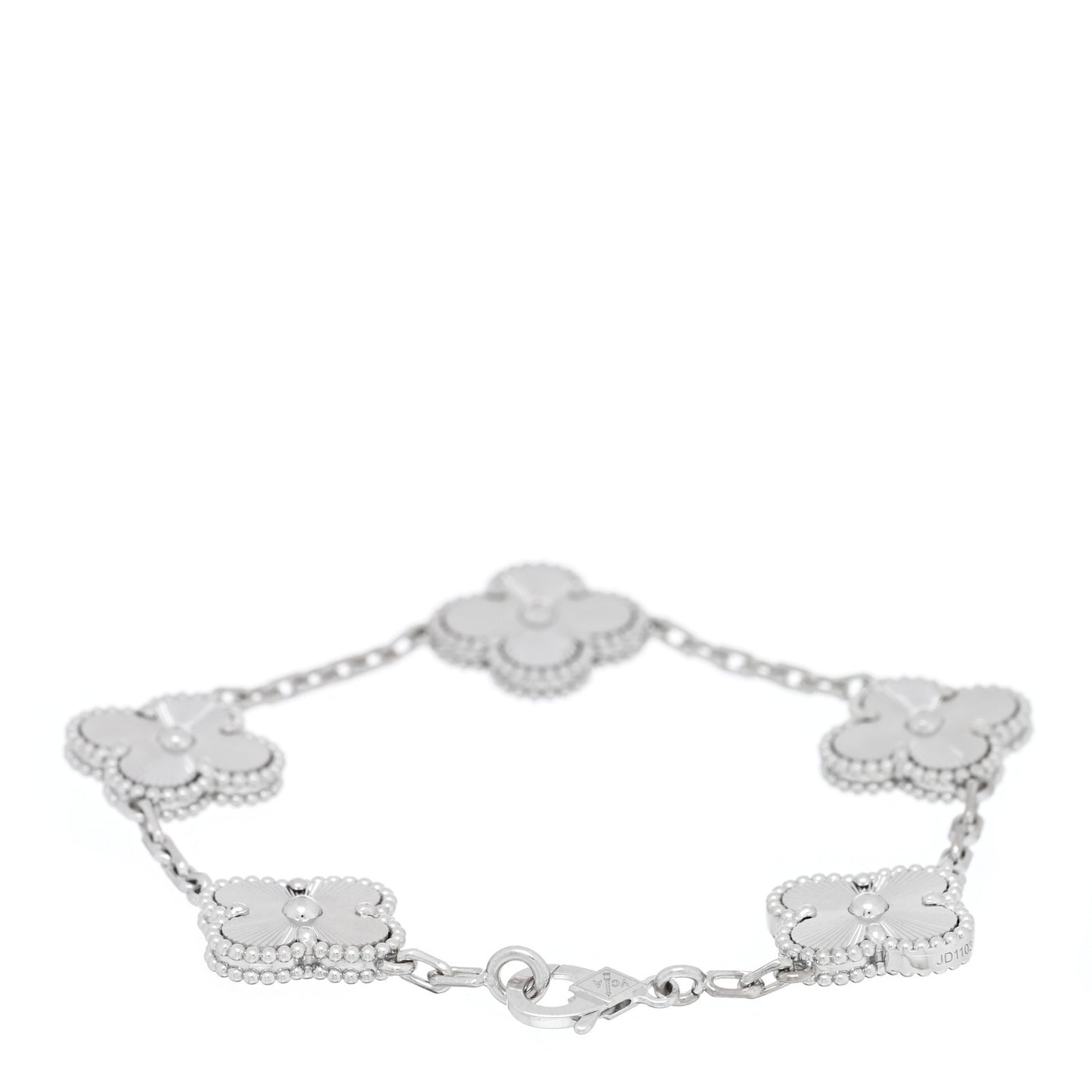 18K White Gold 5 Motifs Guilloche Vintage Alhambra Bracelet