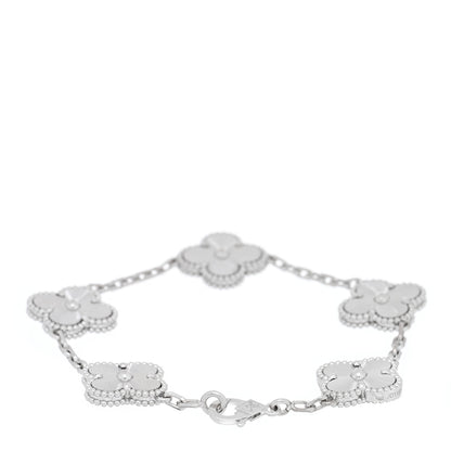 Van Cleef & Arpels 18K White Gold 5 Motifs Guilloche Vintage Alhambra Bracelet 2 of 4